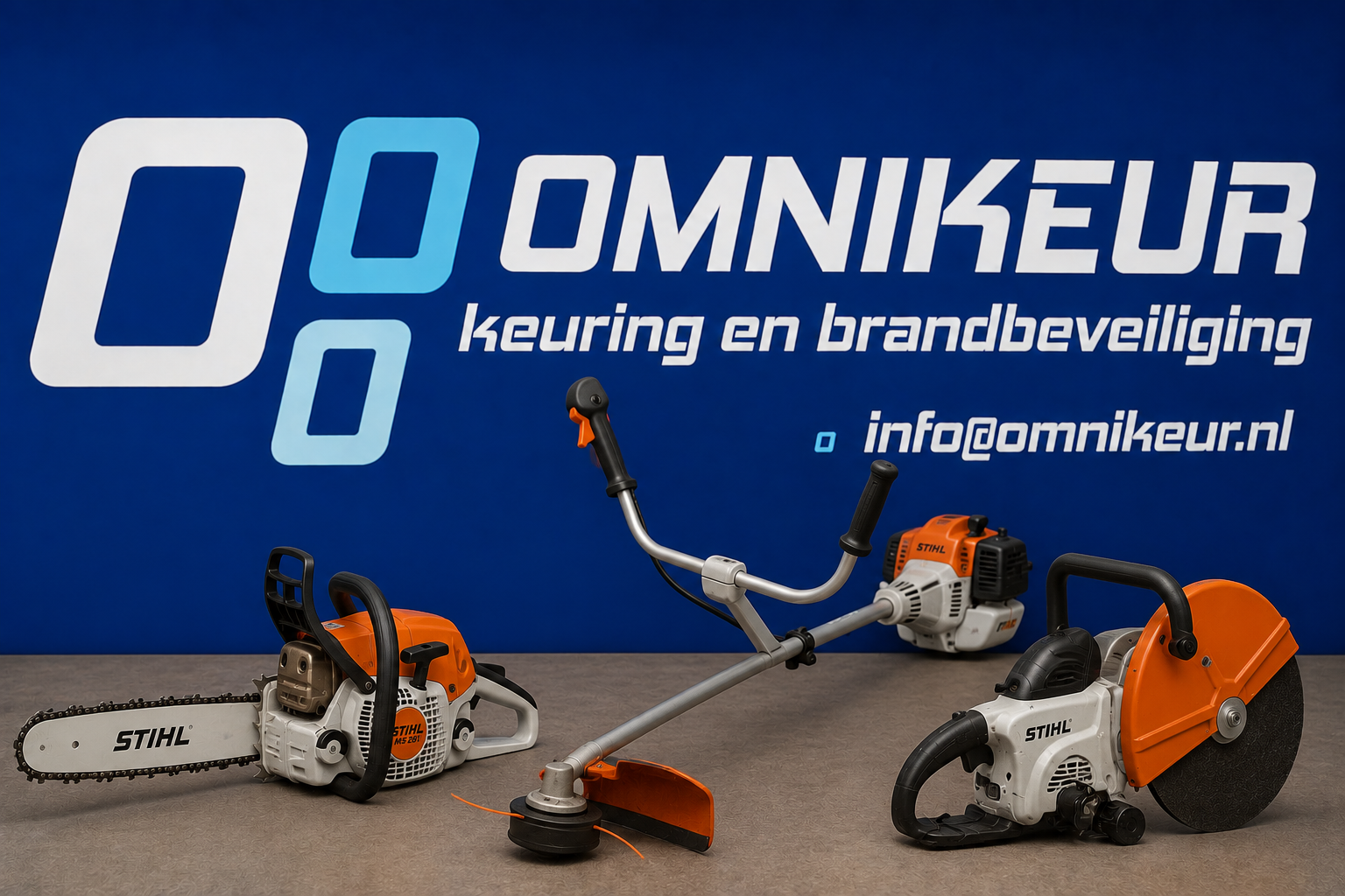 Kettingzaag op werkbank tijdens keuring